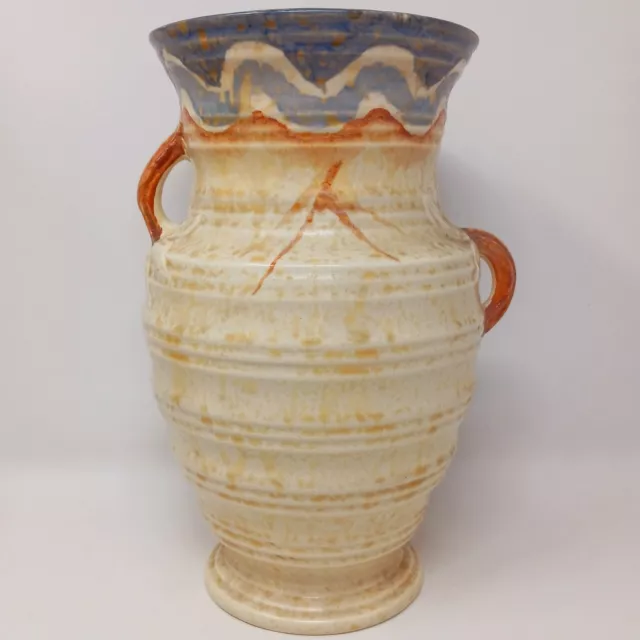 Large Burleigh Ware Mid Century Grecian Style Vase Striped Floral Beige Blue 116