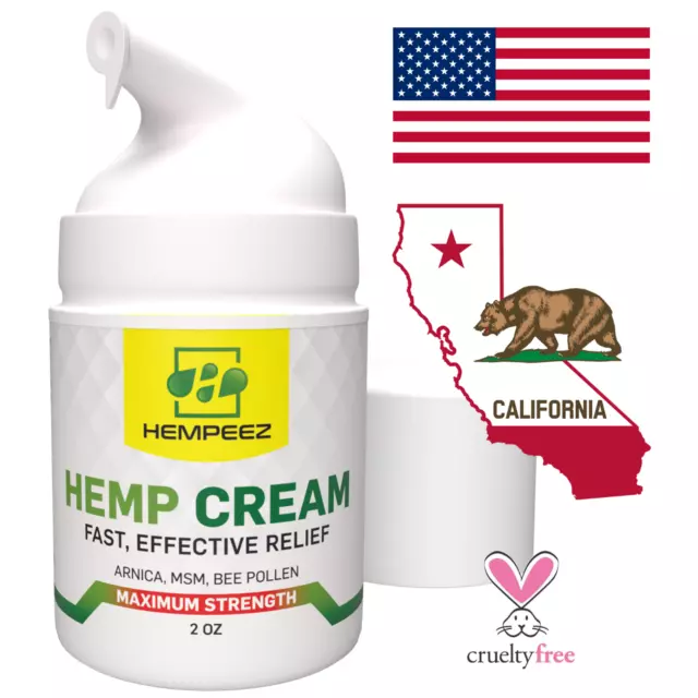 HEMPEEZ Fast, Strong Pain Relief Cream with Hemp Oil, Arnica, MSM Made In USA