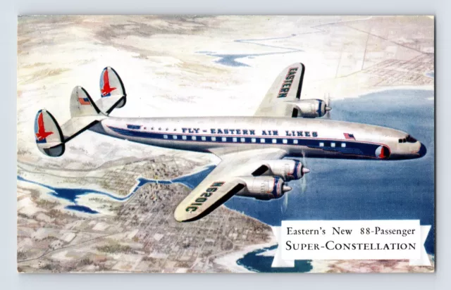 Postcard Eastern Airlines Airplane Super Constellation 1950s Unposted Chrome