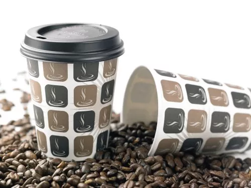 1000 x 10oz Mocha Cafe Coffee Cups Paper Single Wall Disposable + Black Lids