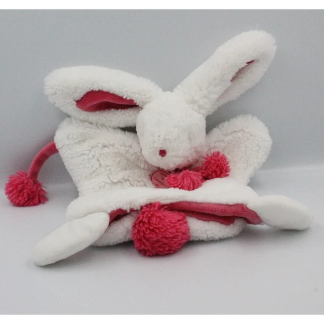 Doudou et Compagnie plat marionnette lapin blanc rose Pompon - 24599