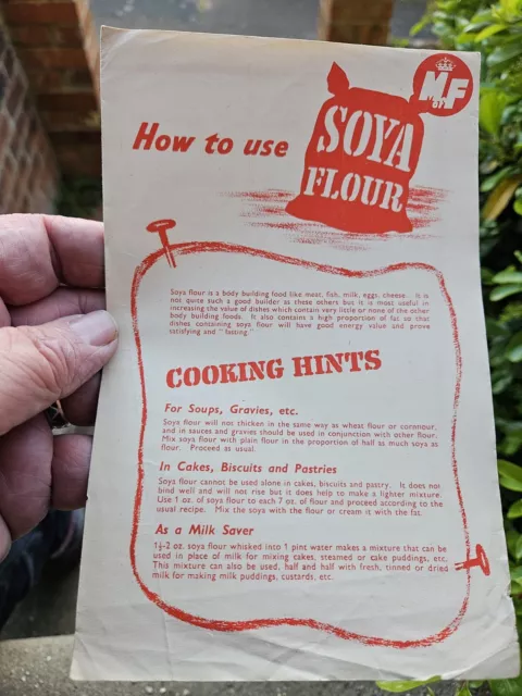 1940s 2nd World War Home Front Ministry Of Food Leaflet -Soya Flour How To Use