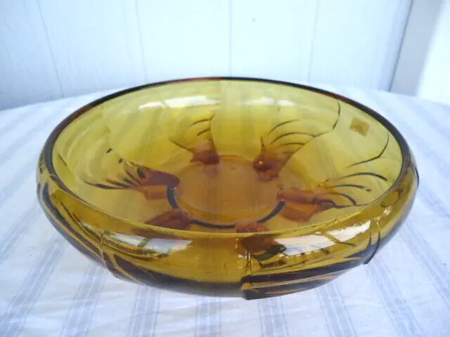 vintage art deco  depression glass float bowl fruit bowl amber gold