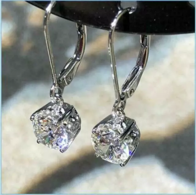 Boucles d'oreilles goutte et pendantes en diamant simulé taille ronde 2,00...