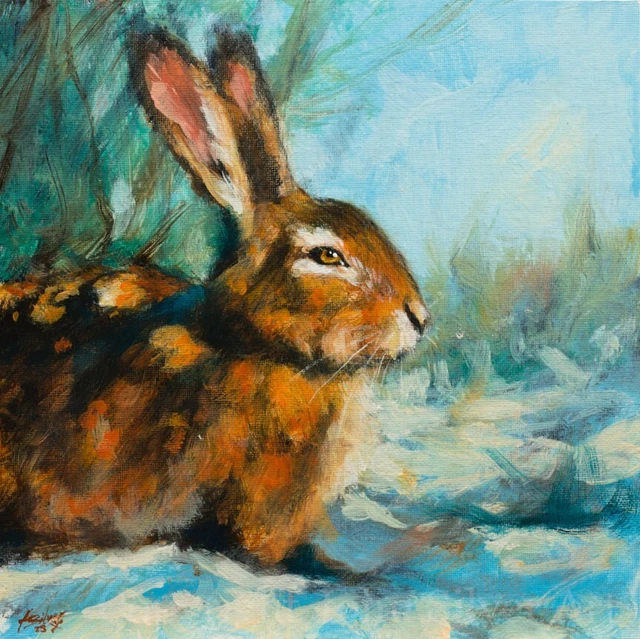 HARE PORTRAIT ORIGINAL WILDLIFE FINE ART PAINTING 10 x 10 inch by JOHN SILVER BA