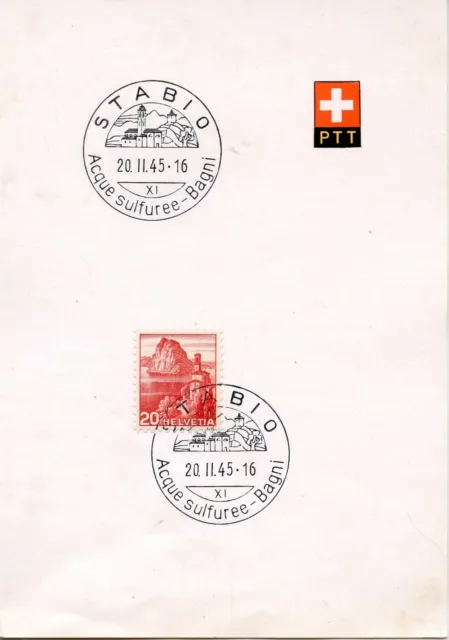 Sur Feuillet Depliant // Ptt // Helvetia Suisse Oblitere / Stabio 20/11/1945
