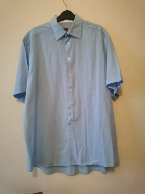 Eton Short Sleeved Cotton Shirt Light Blue Size XXL 17 Inch Collar