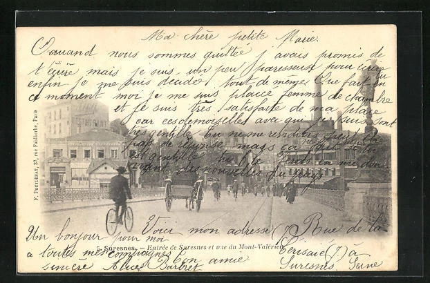 CPA Suresnes, Entrée de Suresnes et vue du Mont-Valérien 1903