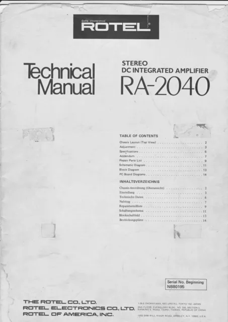 Service Manual-Anleitung für Rotel RA-2040