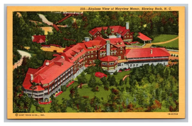 Blowing Rock NC North Carolina Airplane View Mayview Manor Hotel Linen Postcard