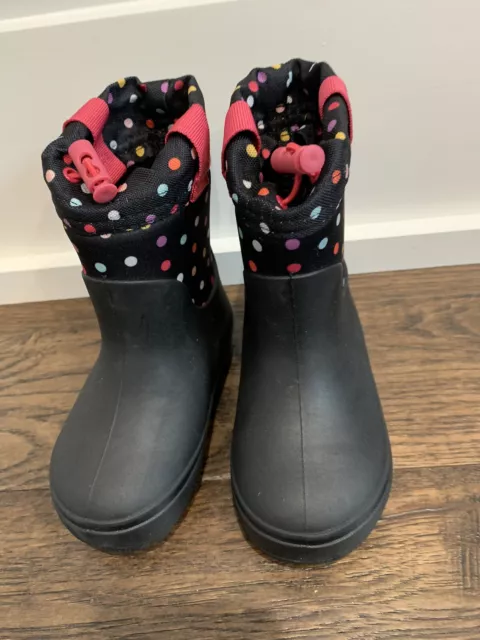 Cat And Jack Girls Size 7 Rain Boots Black With Polka Dots
