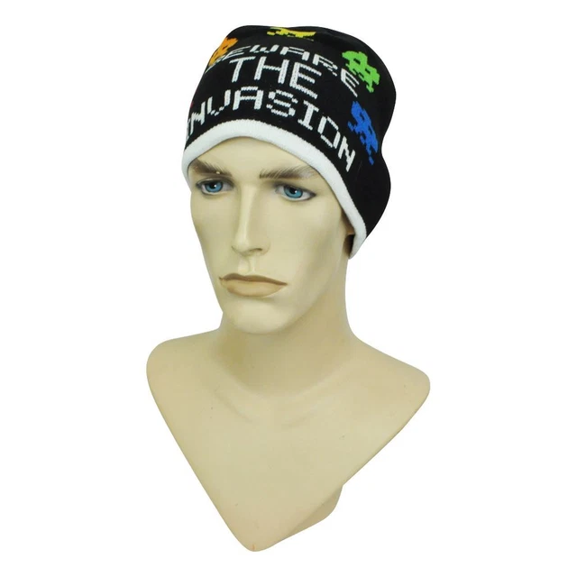 Space Invaders Arcade Beware The Invasion Reversible Cuffless Beanie Knit Skully