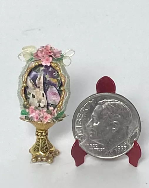 OOAK Artisan Easter Bunny in Floral Egg 1:12 miniature Dollhouse Signed 2023