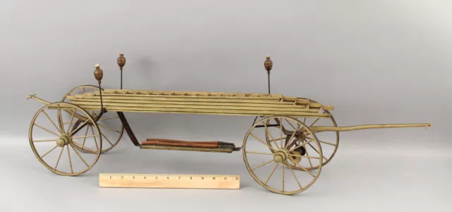 Rare Antique 19thC Fireman Powered Fire Department Ladder Wagon Model & Nozzles