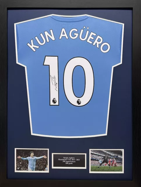 Framed Sergio Kun Aguero Signed Manchester City Football Shirt With Proof & Coa