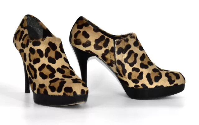 A8 Auth STUART WEITZMAN Calf Hair Leopard Print High Heel Bootie Shoes Size 10