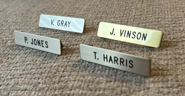 4 Engraved Metal Name Tags with Military Clutch Pins - 1 Gold & 3 Silver, Police