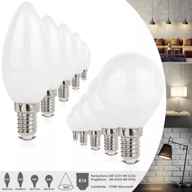 E14 LED Glühbirne Kerze Kugel Leuchtmittel Filament 300° Warmweiß 4W=40W 6W =75W