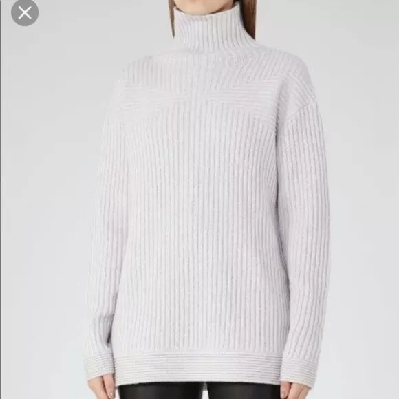 Reiss Emma Grey Ribbed Wool/Cashmere Blend Mock Neck Sweater Size XS