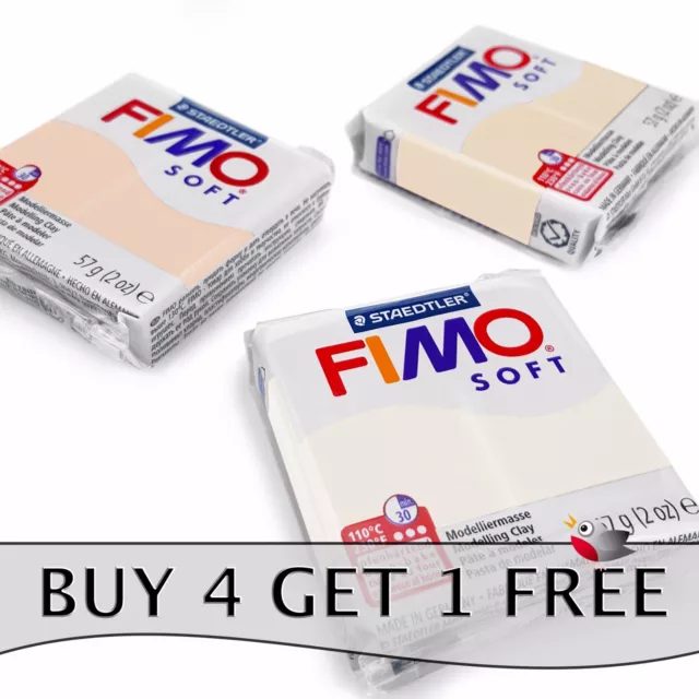 FIMO Soft Polymer Oven Modelling Clay - 57g - Set of 3 - White, Flesh & Sahara