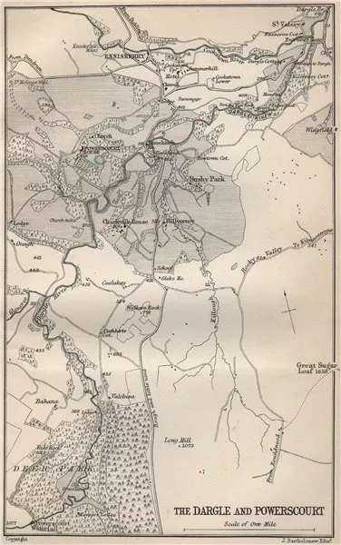 The Dargle and Powerscourt. Ireland. BARTHOLOMEW 1901 old antique map chart