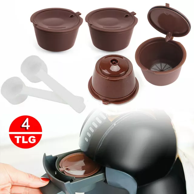 4x Nachfüllbar Wiederverwendbar Kaffee Kapseln Pods für Nescafe Dolce Gusto