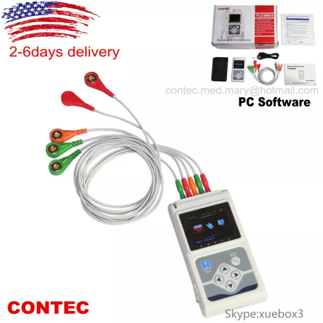 CONTEC 3-Channel 24h ECG EKG Holter Monitor Recorder Analyzer System+Software