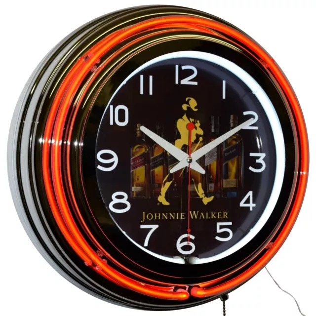 15" Johnnie Walker Scotch Whisky Double Neon Clock Man Cave Bar Decor (Orange)