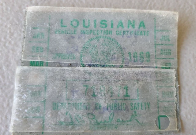 VINTAGE APRIL 1969 Louisiana Vehicle Inspection Sticker $4.99 - PicClick