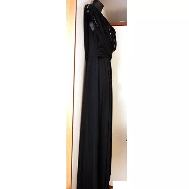 Maxi abito True Vintage Black Glam drappeggiato mantello discoteca anni '70 taglia 12 EUR 40 2