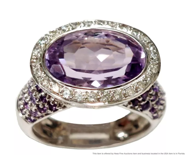 Designer Amethyst Diamond 18k White Gold Ladies Ring Signed Kings 8.5 grams