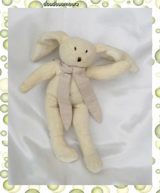 Doudou Peluche Lapin Ecru Echarpe Vichy Beige Sergent Major
