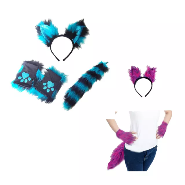 Unisex Cosplay Props Halloween Ears Headgear Paw Gloves And Tails Wolf Cat Fox