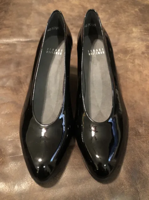 NEW Stuart Weitzman Shoes Womens 7.5 M Black Glossy Patent Leather Pumps Heels