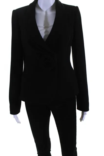 Armani Collezioni Womens Black Crepe Floral Detail Long Sleeve Blazer Size 6