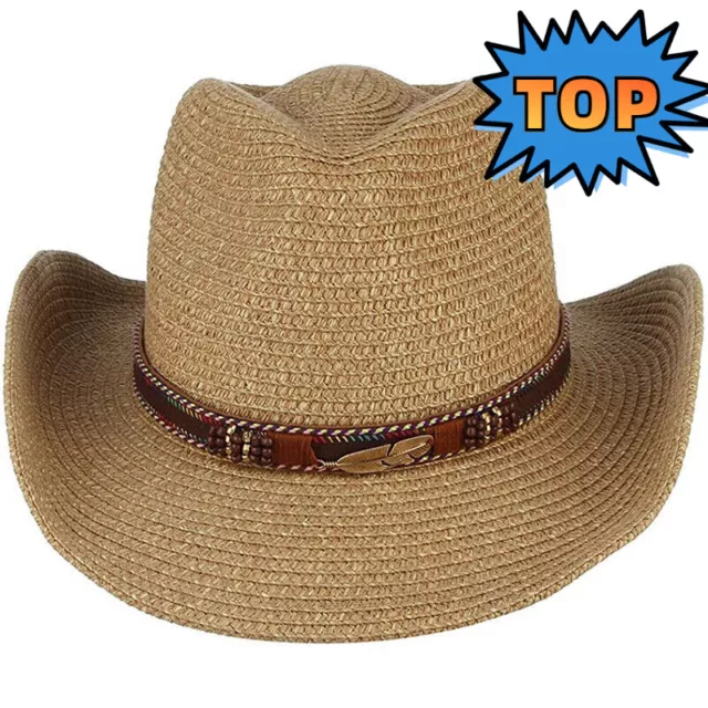 UK Straw Cowboy Hat Men Women Cowboy Hat Straw Sun Hat Beach Outdoor Straw Hat