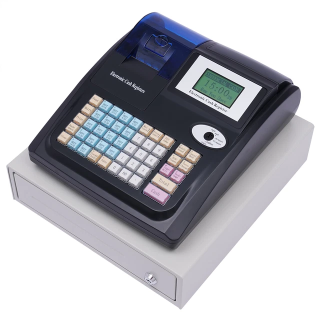 LED Electronic Cash Register 48 Keys POS System w/ Drawer Fit Supermarket Retail