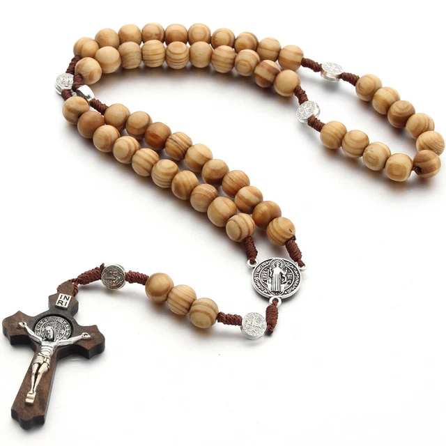 Catholic Wooden Rosary Necklace Catholic Wood Beads Cross Necklace Vintage LiYfA