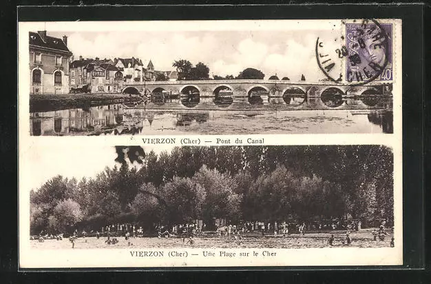 CPA Vierzon, Pont du Canal, Une Plage sur le Cher