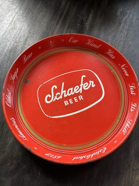 Vintage Schaefer Beer Metal Tray 12” 3