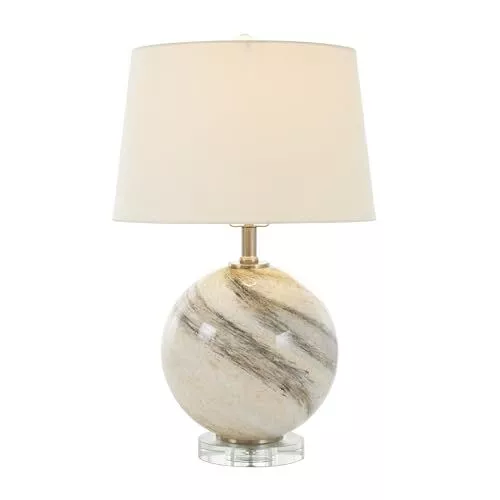 Deco 79 Glass Round Accent Lamp with Marble Inspired Design Gold Accents, 14"