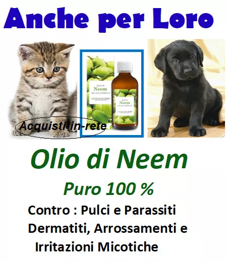 OLIO DI NEEM PURISSIMO 100 ml Antibatterico e Antimicotico per Cani e Gatti  EUR 17,40 - PicClick IT