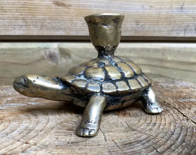 10cm Kerzen Ständer Leuchter Kandelaber Schildkröte Bronze versilbert Feng Shui