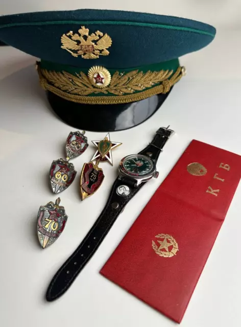 USSR KGB Soviet Watch, Hat, Papers, Badges, Pins Collection Original Russian