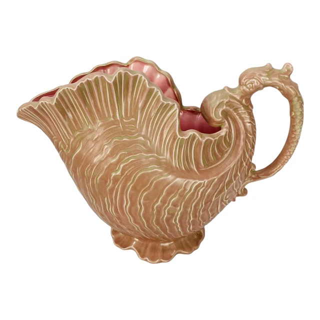 Vintage Art Nouveau Nautical Shell Large Pitcher Vase Ceramic Crest Mold Pink