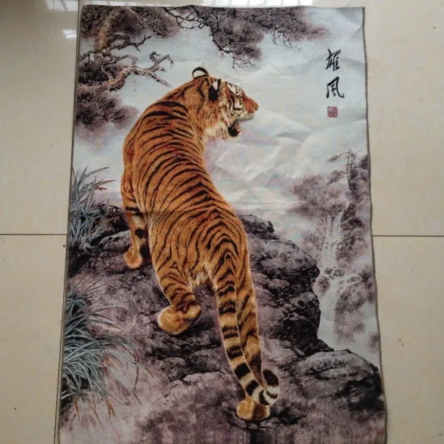 35.4" Tibetan Nepal Silk Embroidered thangka -- Tiger