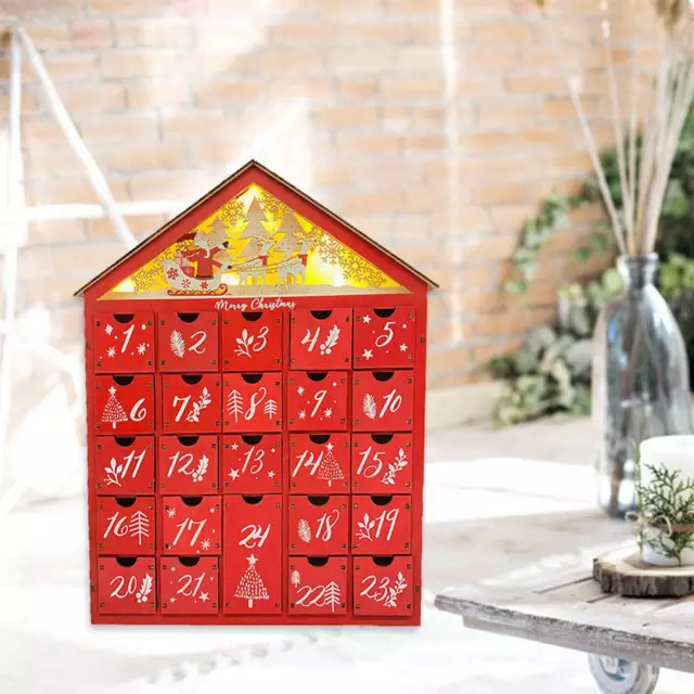 Classic Christmas Red Wooden Advent Calendar with LED Light Gifts