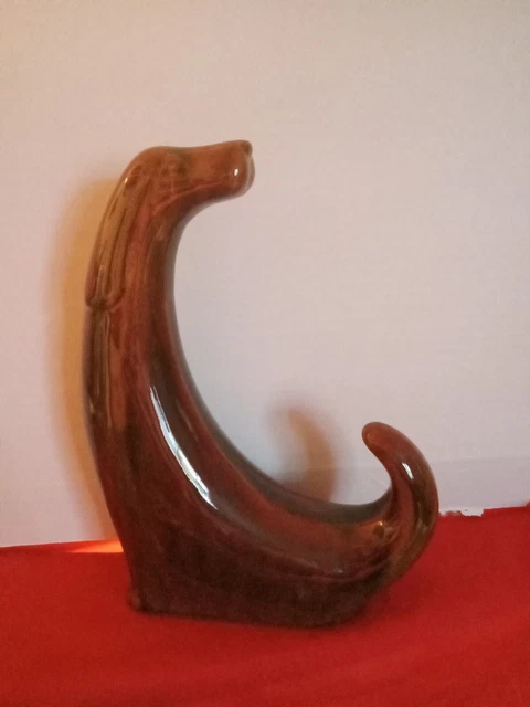Vintage MCM Brown Ceramic Long Neck Dog Figurine Sculpture Dachshund/Weenie ￼Dog