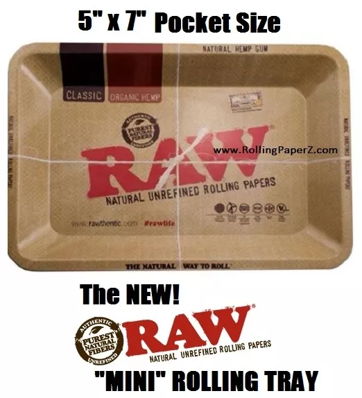 RAW "MINI" TRAY Rolling Papers Vintage Style METAL Cigarette Rolling Tray 7"x5"