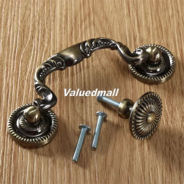 Antique Brass Pull Handle Knob Cupboard Dresser Cabinet Drawer Home Decoration